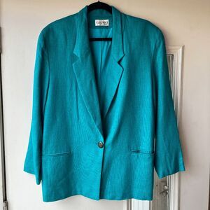 Vintage Gianni Sport Bright Teal Textured Blazer Jacket USA Made Size 14